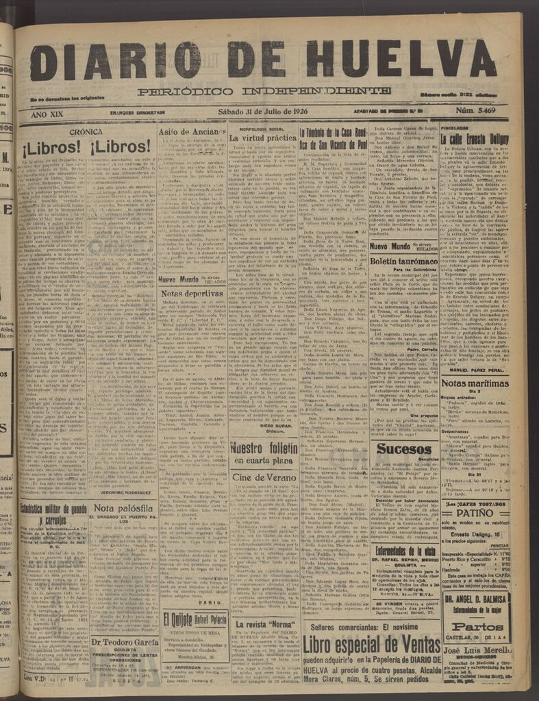 Miniatura de Diario de Huelva : periódico independiente del 31 de julio de 1926
