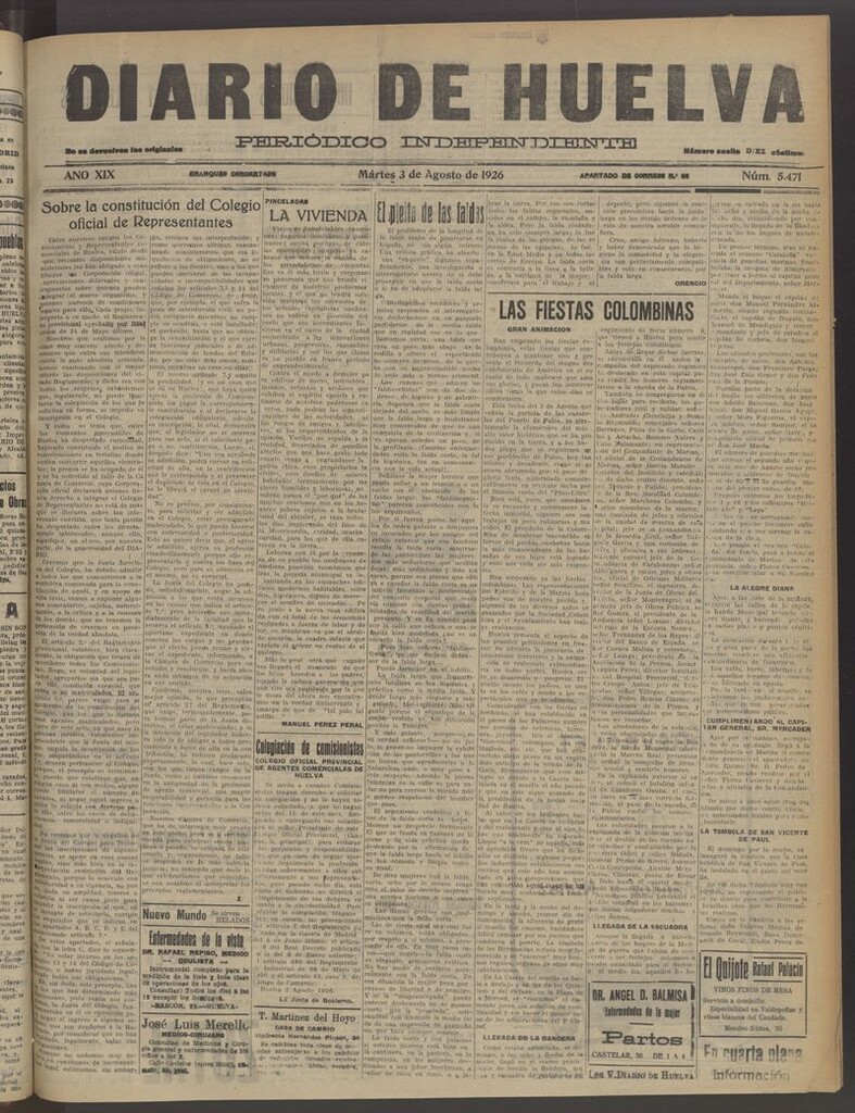 Miniatura de Diario de Huelva : periódico independiente del 3 de agosto de 1926