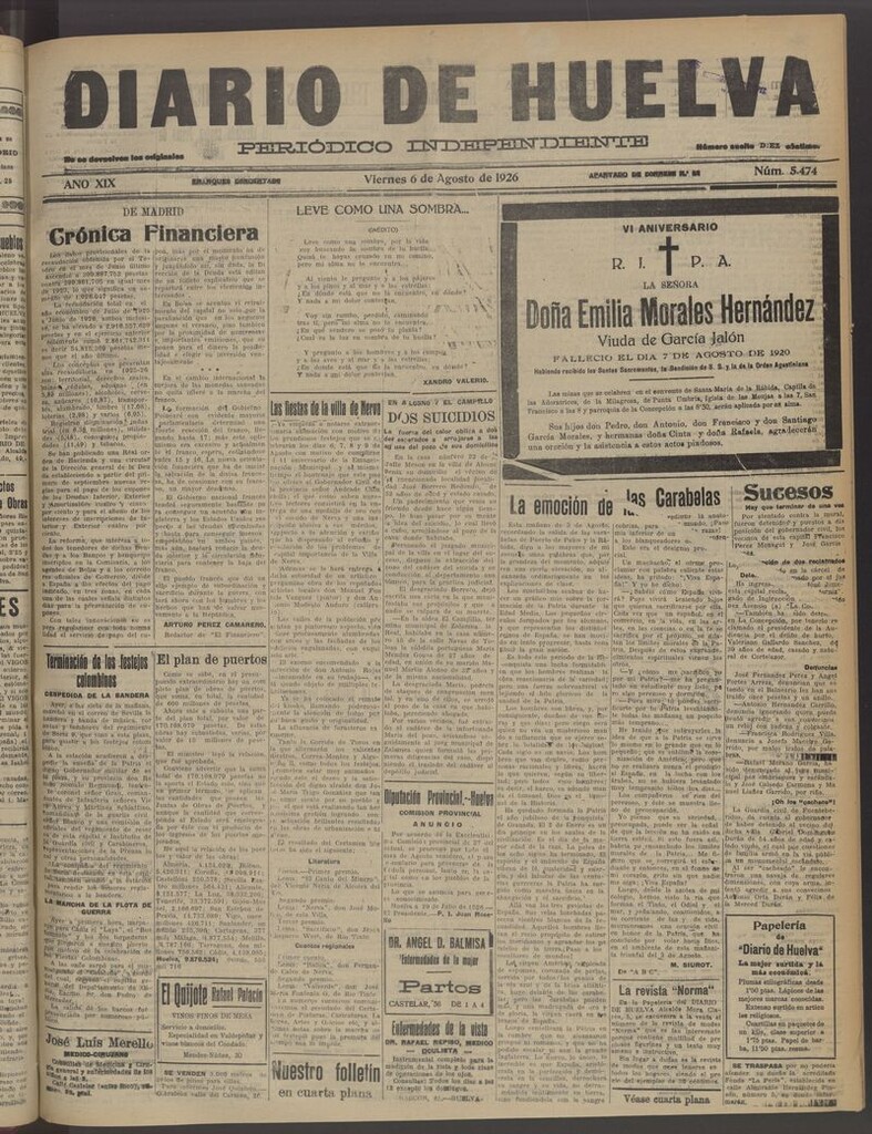 Miniatura de Diario de Huelva : periódico independiente del 6 de agosto de 1926