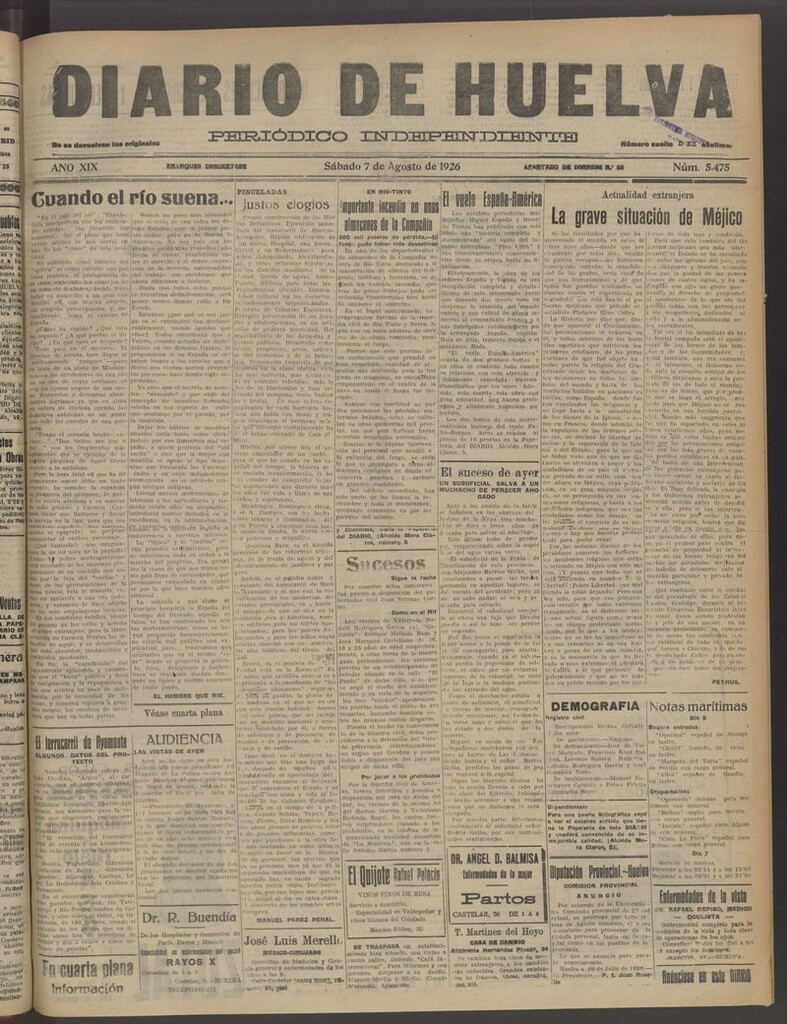 Miniatura de Diario de Huelva : periódico independiente del 7 de agosto de 1926
