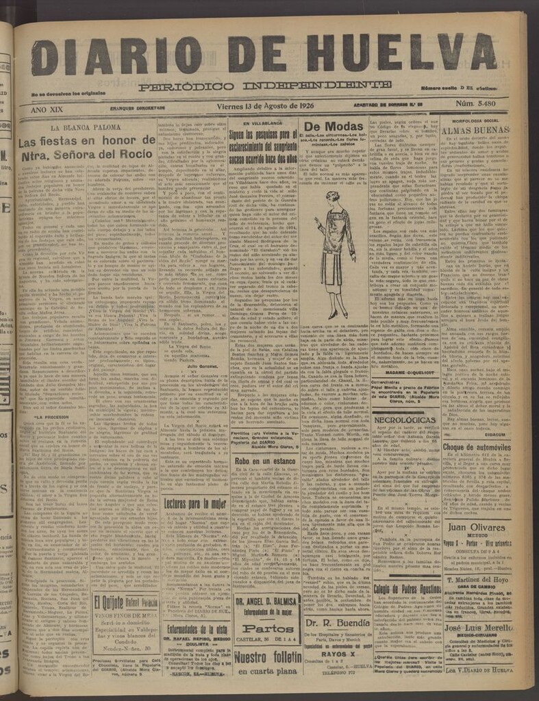 Miniatura de Diario de Huelva : periódico independiente del 13 de agosto de 1926