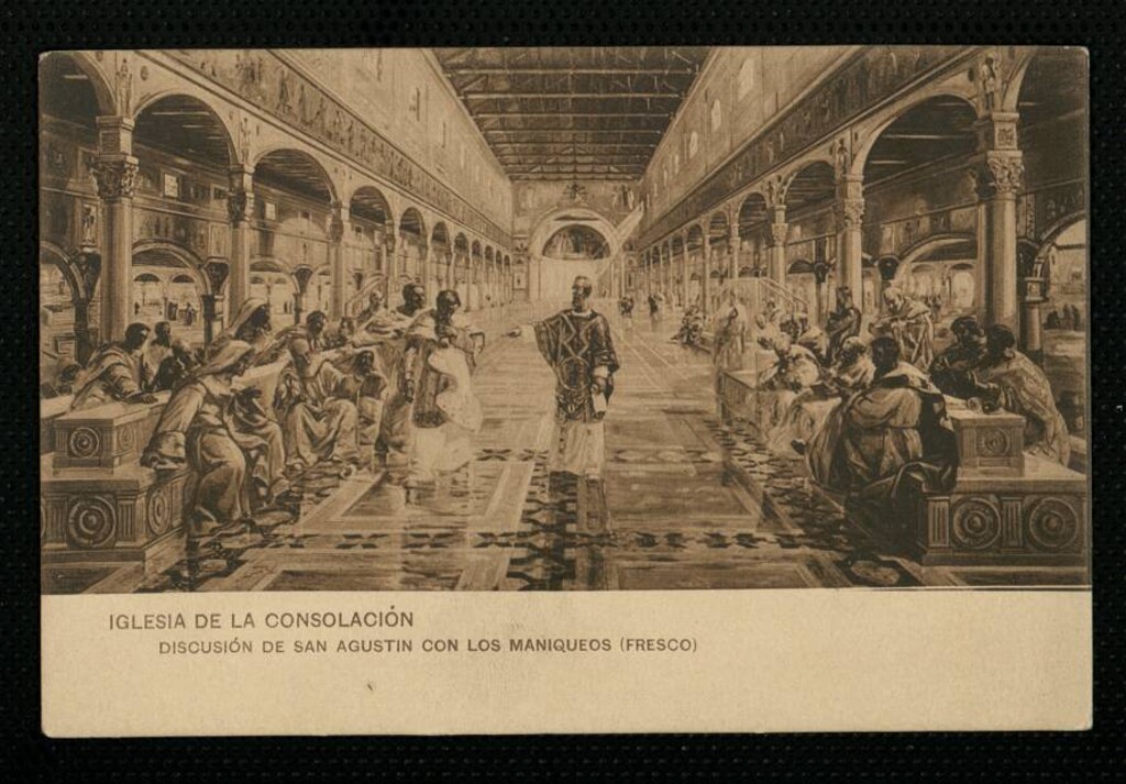 Miniatura de Fresco con la Discusión de San Agustín con los maniqueos