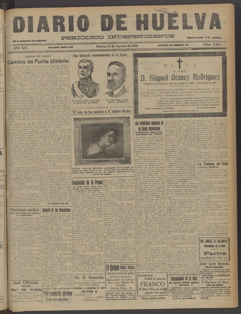 Miniatura de Diario de Huelva : periódico independiente del 17 de agosto de 1926