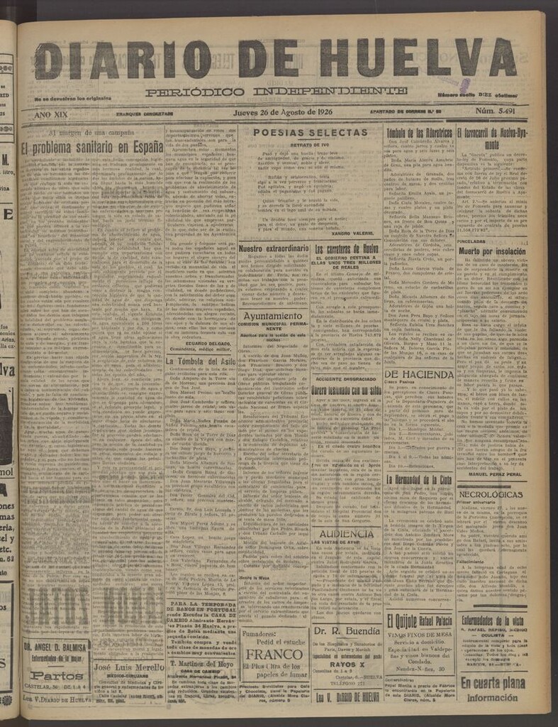 Miniatura de Diario de Huelva : periódico independiente del 26 de agosto de 1926