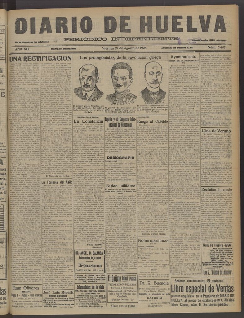 Miniatura de Diario de Huelva : periódico independiente del 27 de agosto de 1926
