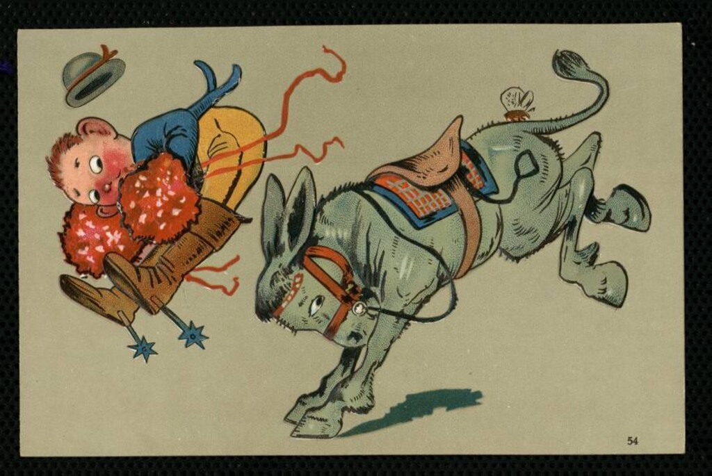 Miniatura de Niño cayendo de un burro