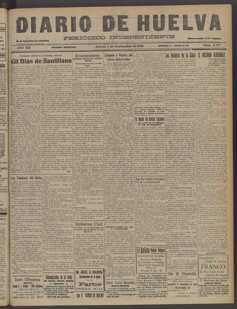 Miniatura de Diario de Huelva : periódico independiente del 2 de septiembre de 1926