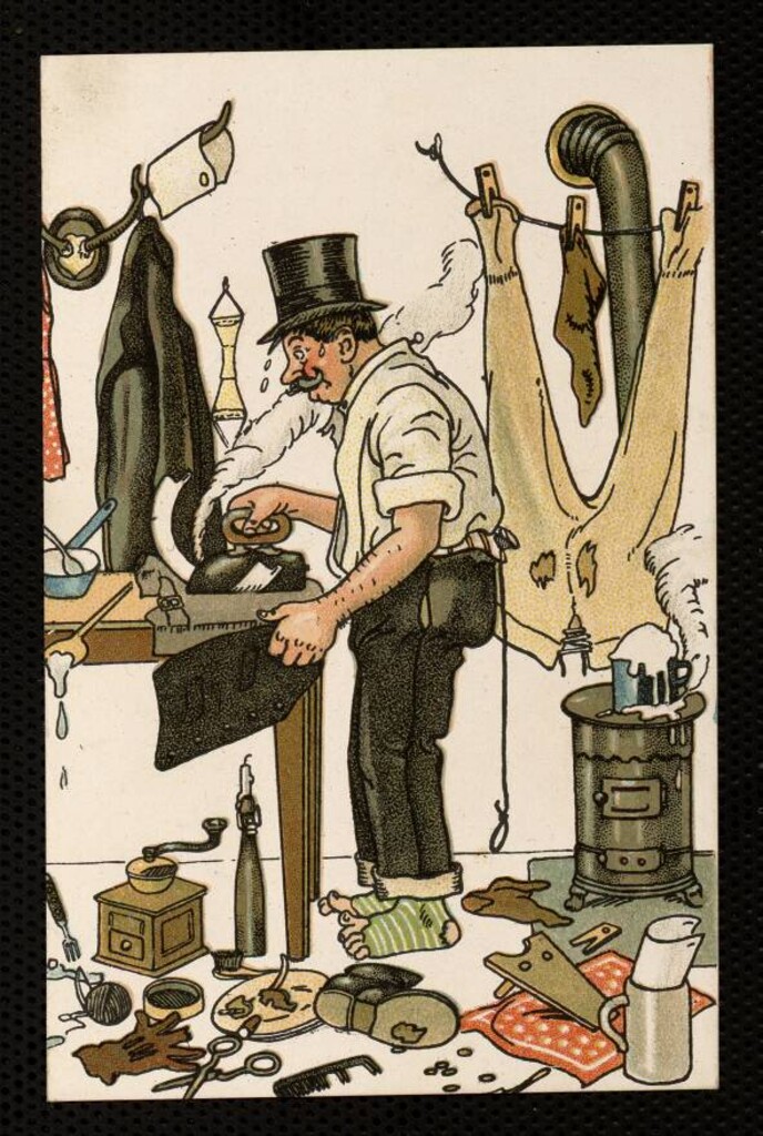 Miniatura de Hombre planchando