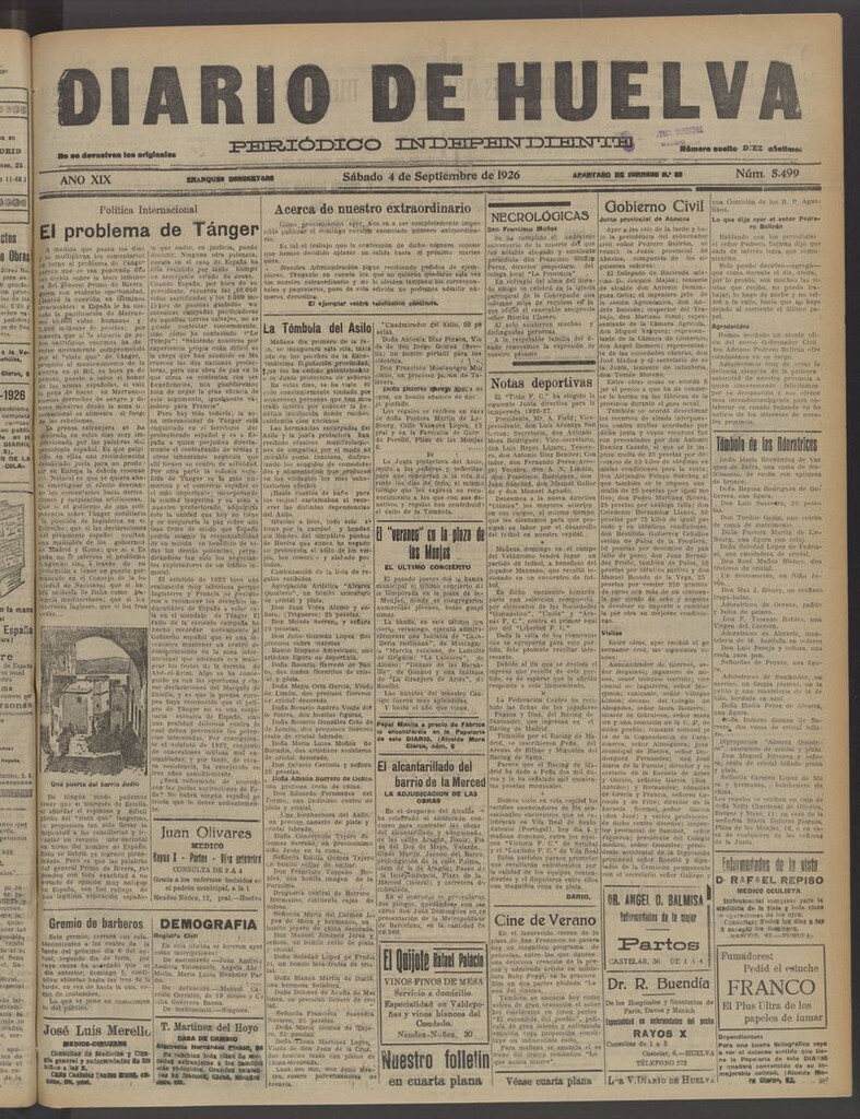 Miniatura de Diario de Huelva : periódico independiente del 4 de septiembre de 1926