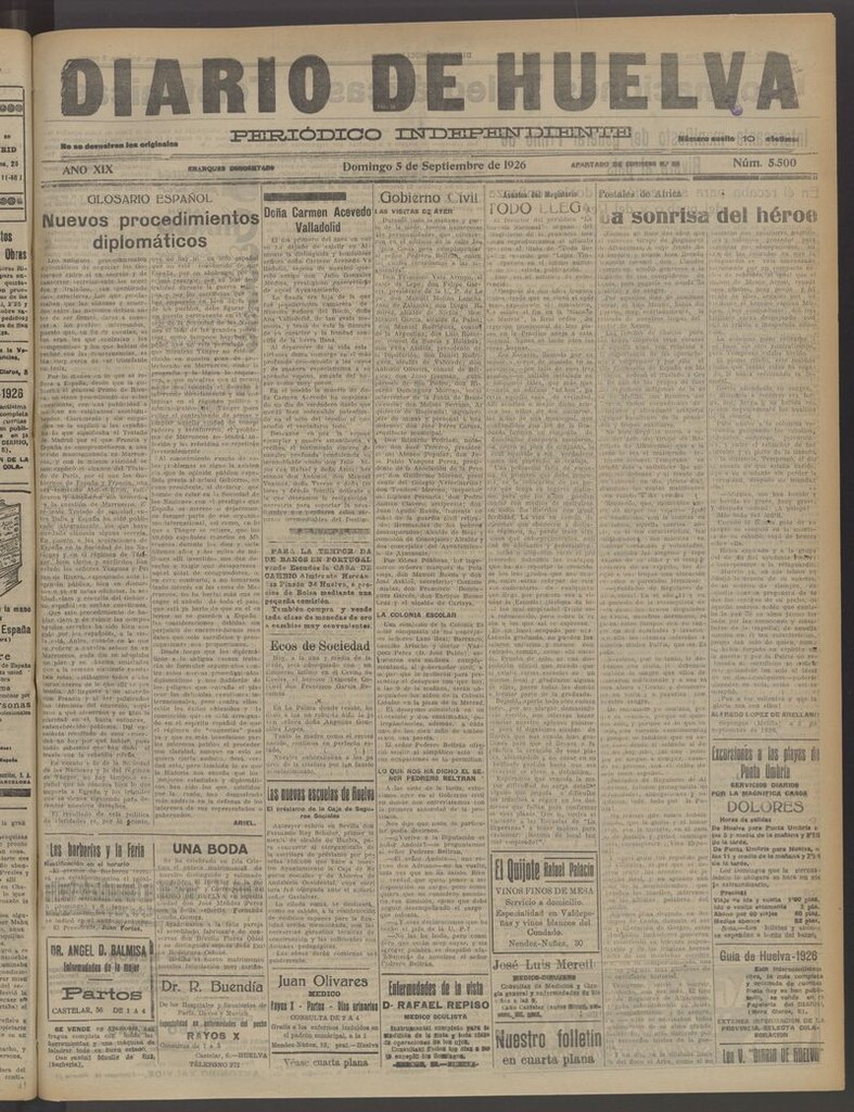 Miniatura de Diario de Huelva : periódico independiente del 5 de septiembre de 1926