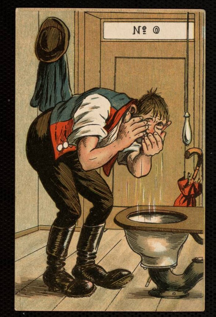 Miniatura de Hombre lavandose en un water