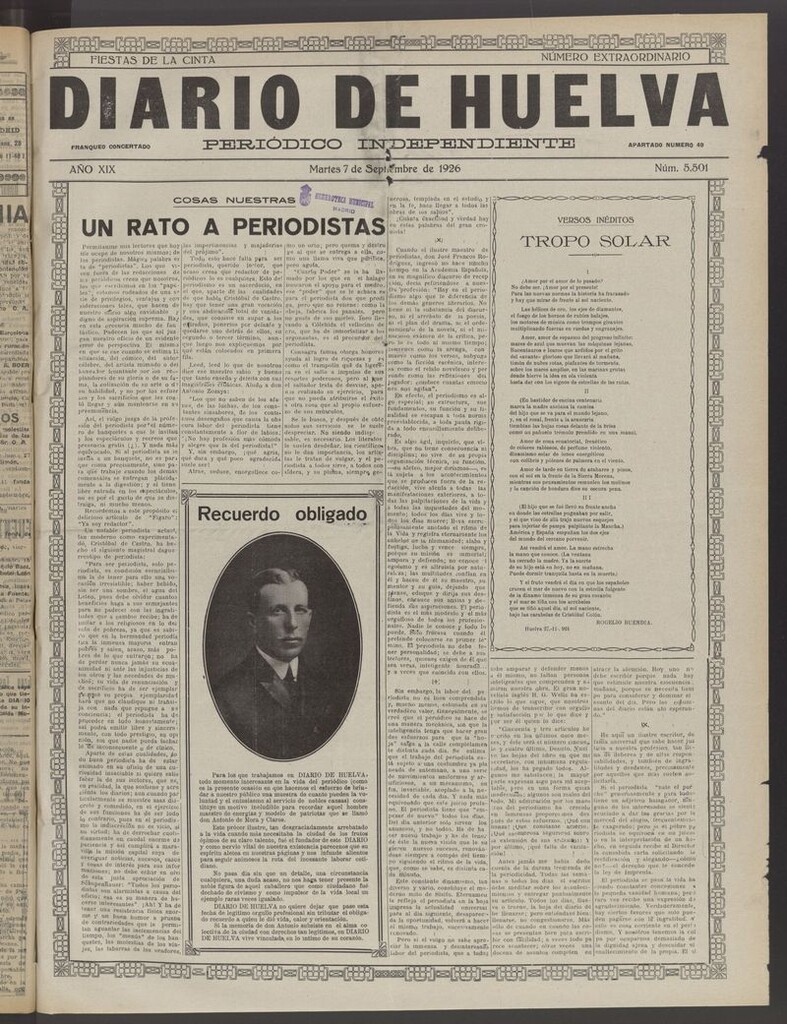 Miniatura de Diario de Huelva : periódico independiente del 7 de septiembre de 1926