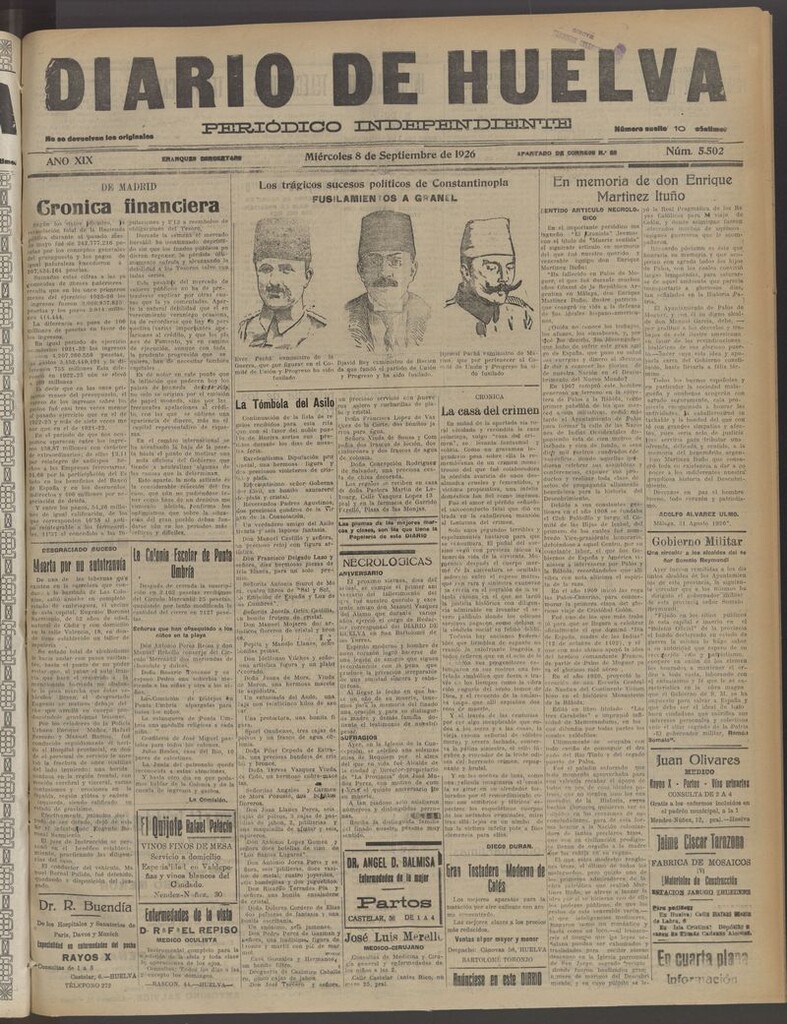 Miniatura de Diario de Huelva : periódico independiente del 8 de septiembre de 1926