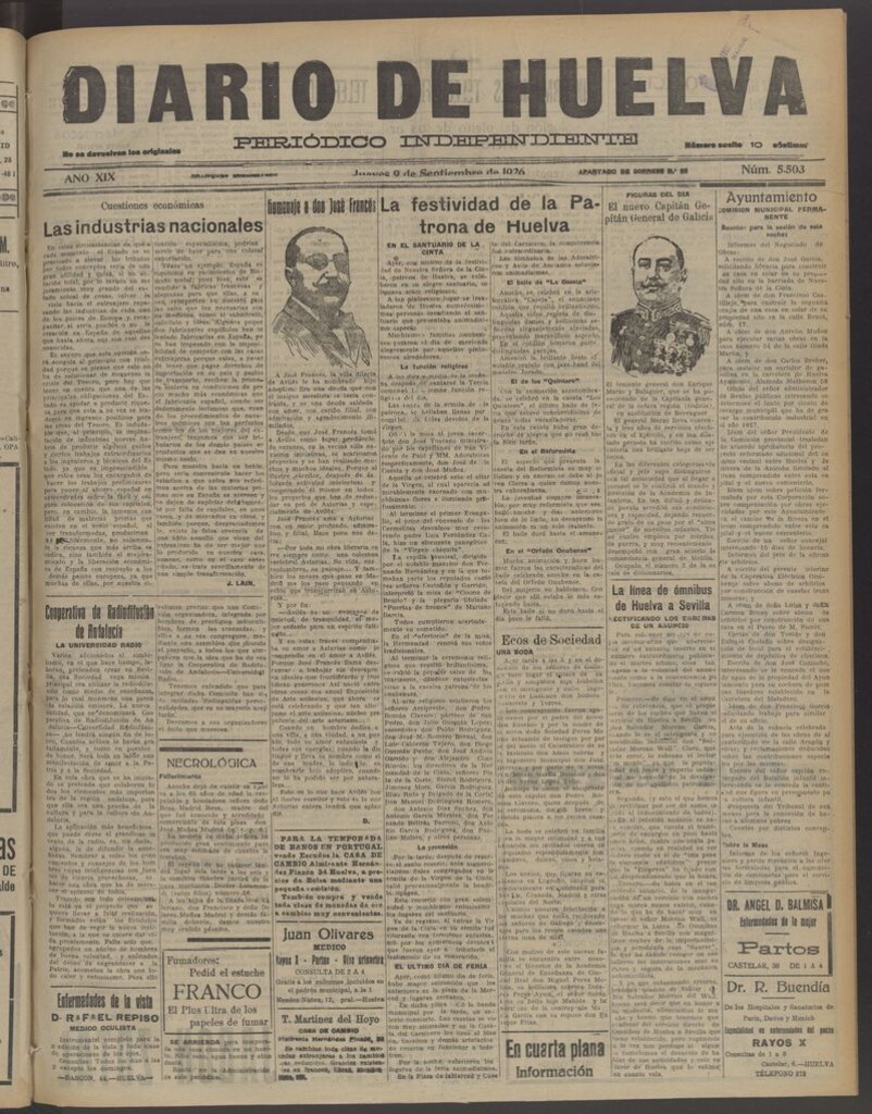 Miniatura de Diario de Huelva : periódico independiente del 9 de septiembre de 1926