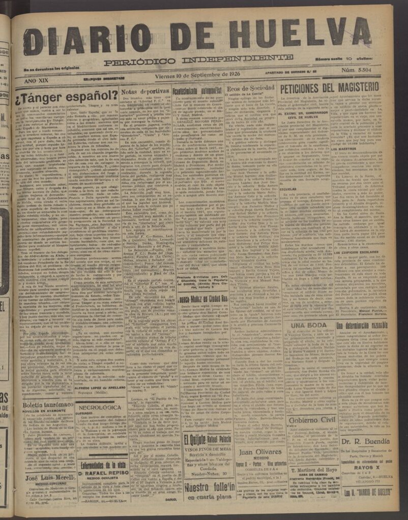 Miniatura de Diario de Huelva : periódico independiente del 10 de septiembre de 1926