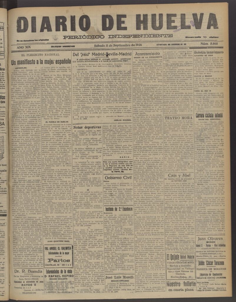 Miniatura de Diario de Huelva : periódico independiente del 11 de septiembre de 1926