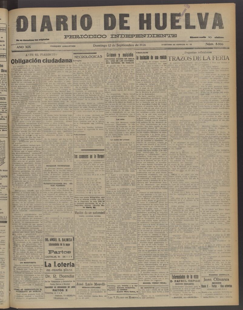 Miniatura de Diario de Huelva : periódico independiente del 12 de septiembre de 1926