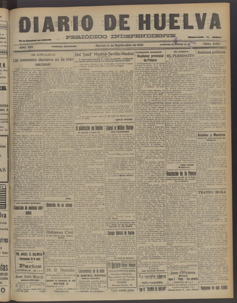 Miniatura de Diario de Huelva : periódico independiente del 14 de septiembre de 1926