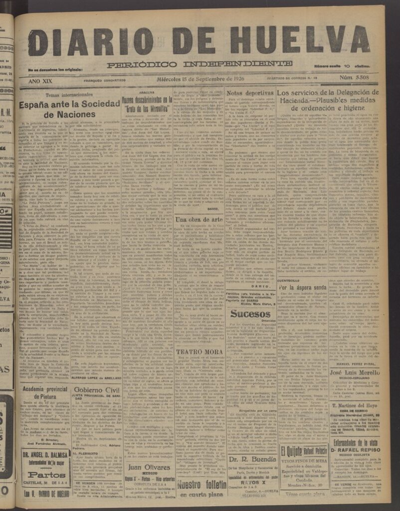 Miniatura de Diario de Huelva : periódico independiente del 15 de septiembre de 1926