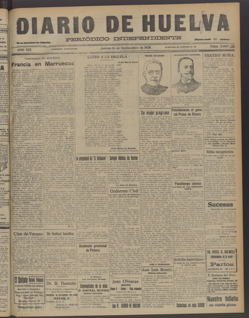 Miniatura de Diario de Huelva : periódico independiente del 16 de septiembre de 1926