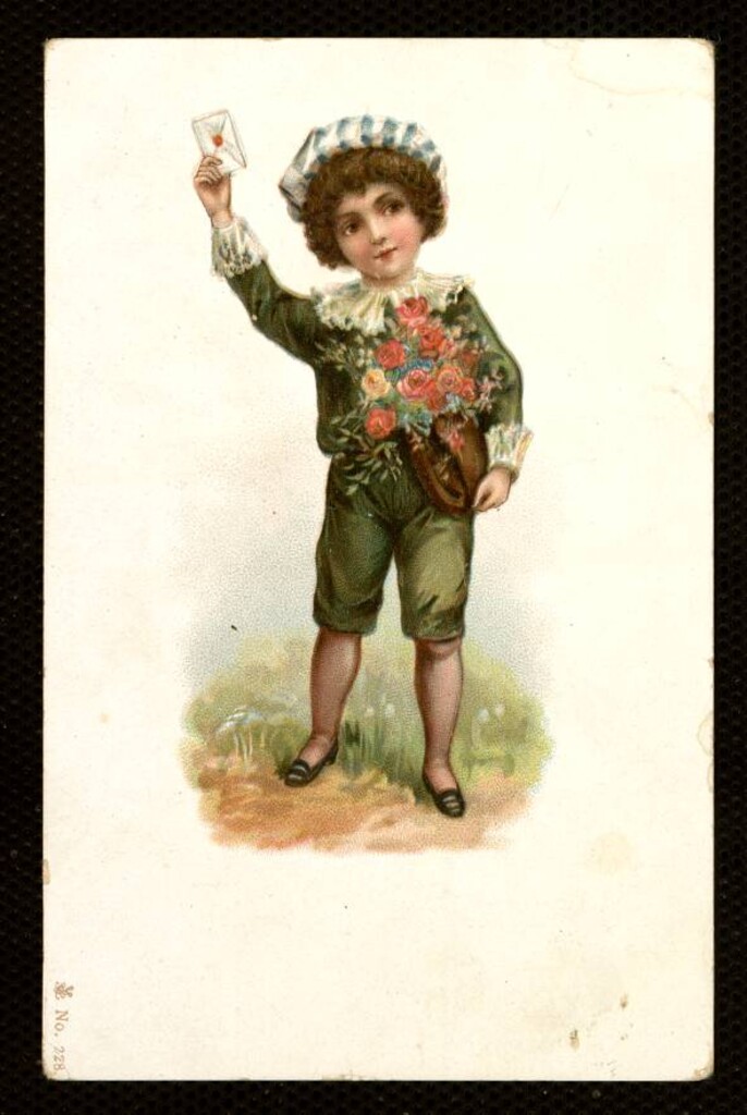 Miniatura de Niño con flores y carta