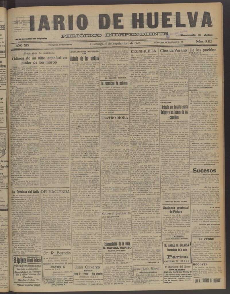 Miniatura de Diario de Huelva : periódico independiente del 19 de septiembre de 1926