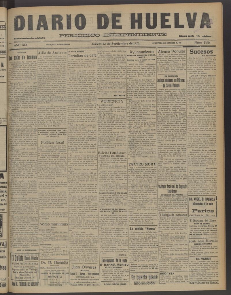 Miniatura de Diario de Huelva : periódico independiente del 23 de septiembre de 1926