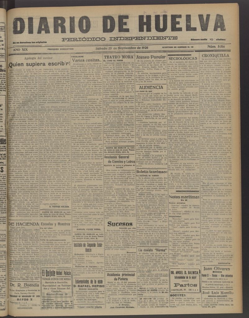 Miniatura de Diario de Huelva : periódico independiente del 25 de septiembre de 1926
