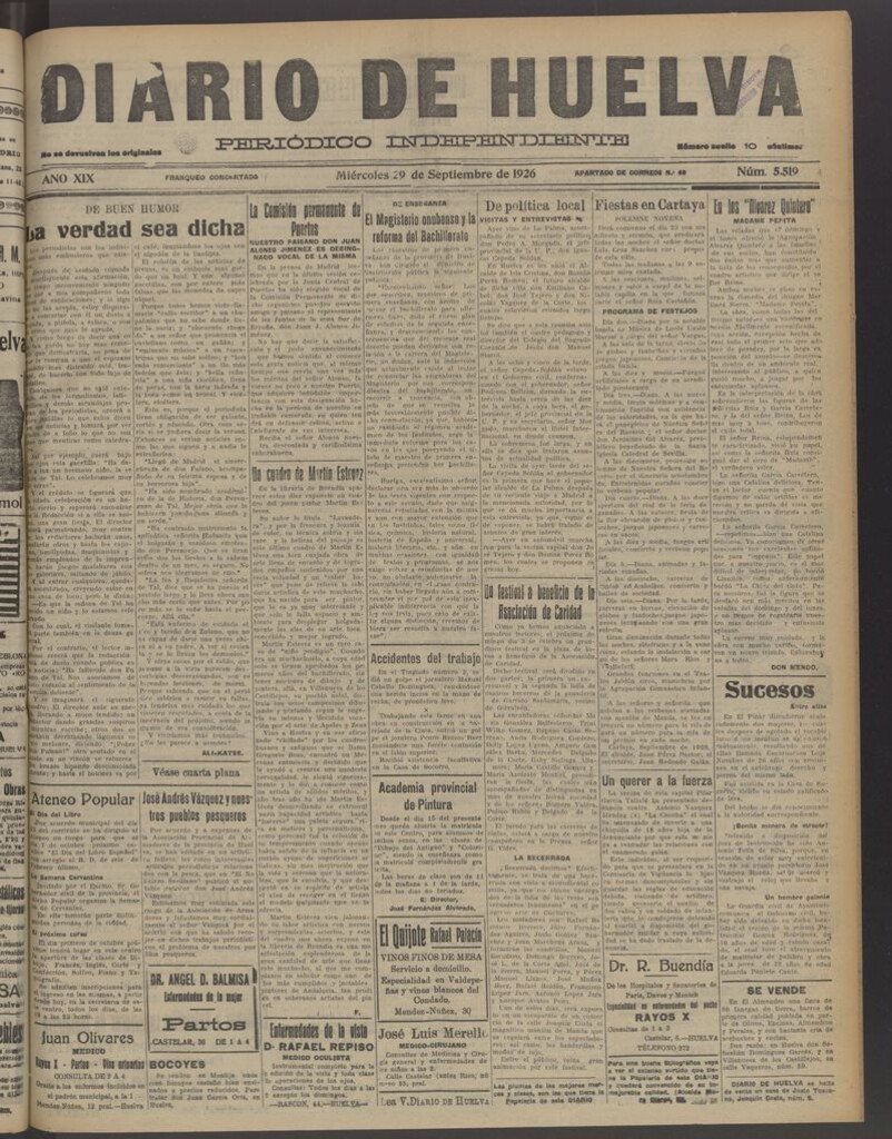 Miniatura de Diario de Huelva : periódico independiente del 29 de septiembre de 1926