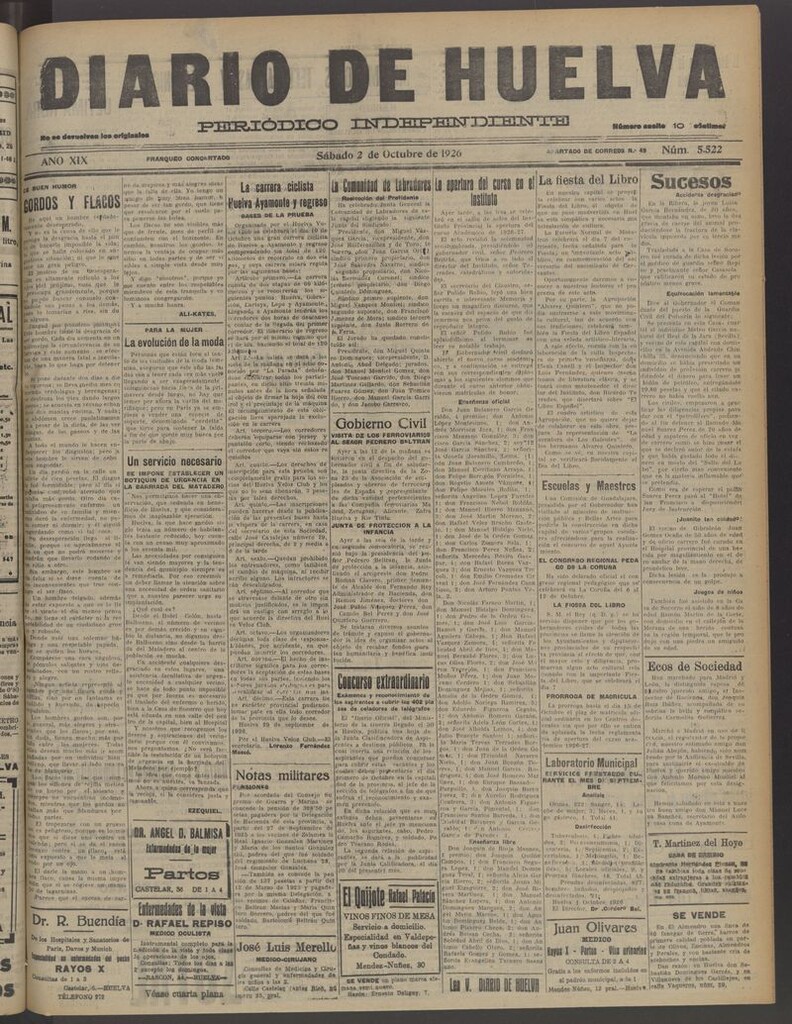 Miniatura de Diario de Huelva : periódico independiente del 2 de octubre de 1926