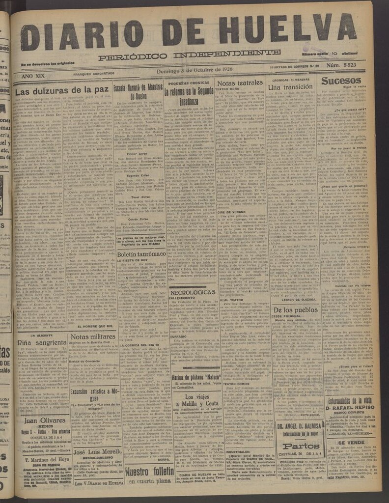 Miniatura de Diario de Huelva : periódico independiente del 3 de octubre de 1926