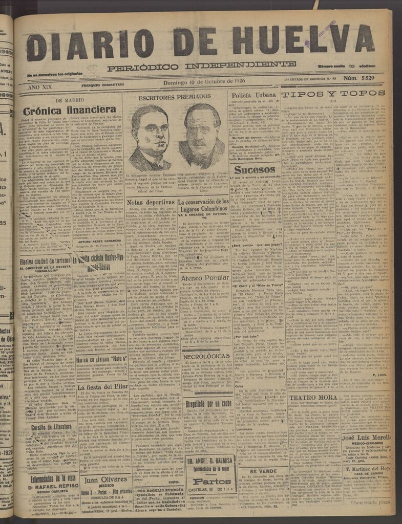 Miniatura de Diario de Huelva : periódico independiente del 10 de octubre de 1926