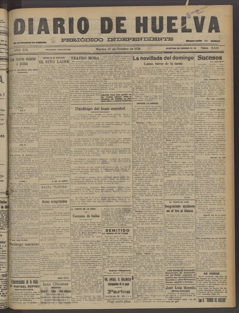 Miniatura de Diario de Huelva : periódico independiente del 12 de octubre de 1926