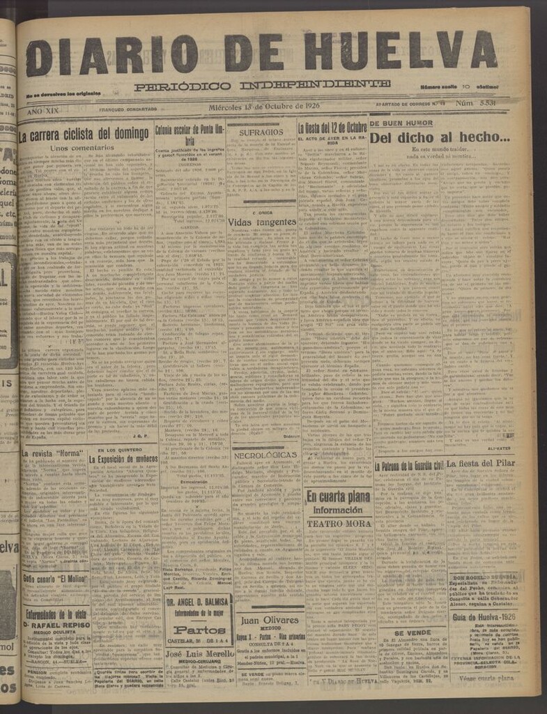 Miniatura de Diario de Huelva : periódico independiente del 13 de octubre de 1926
