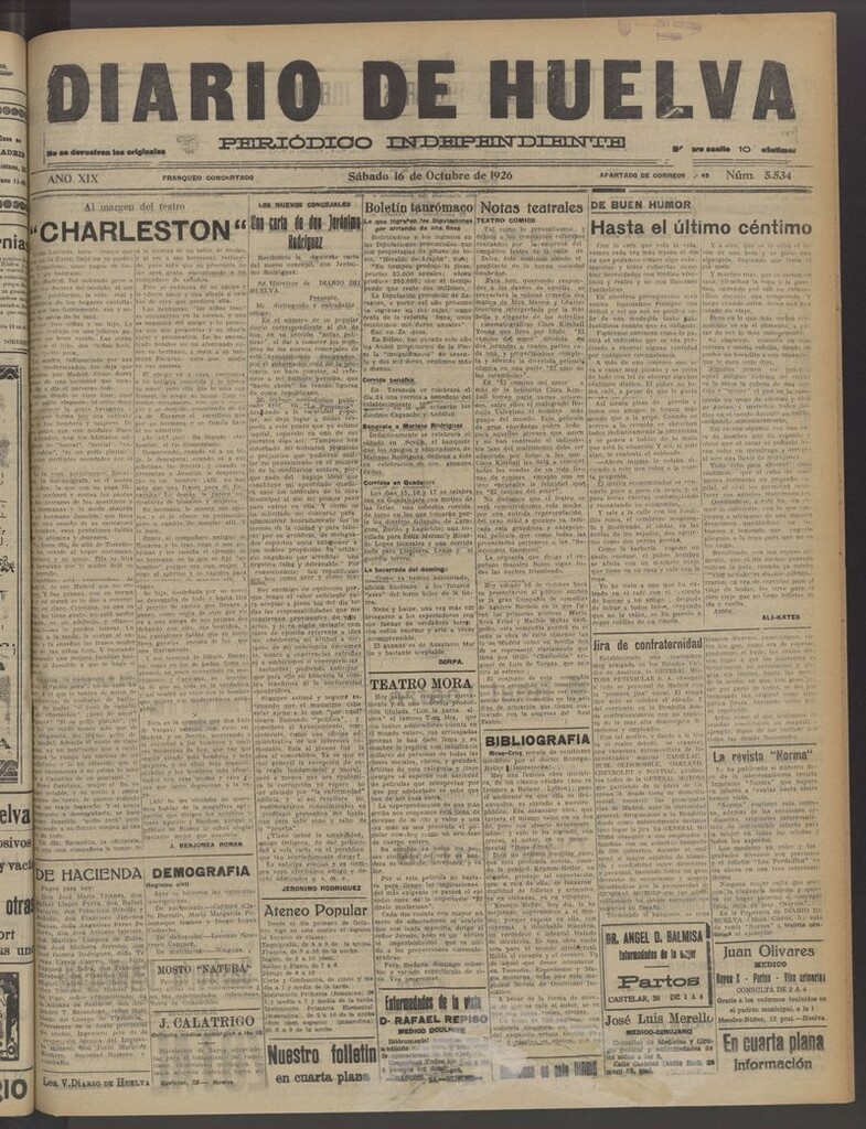 Miniatura de Diario de Huelva : periódico independiente del 16 de octubre de 1926