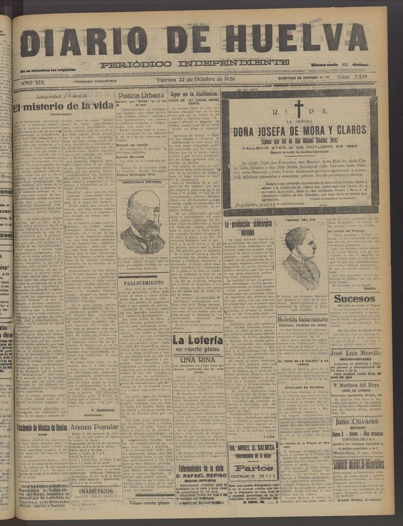 Miniatura de Diario de Huelva : periódico independiente del 22 de octubre de 1926
