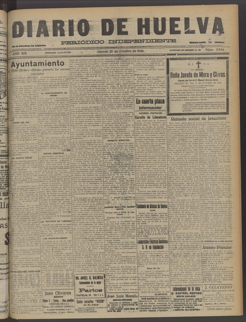 Miniatura de Diario de Huelva : periódico independiente del 28 de octubre de 1926
