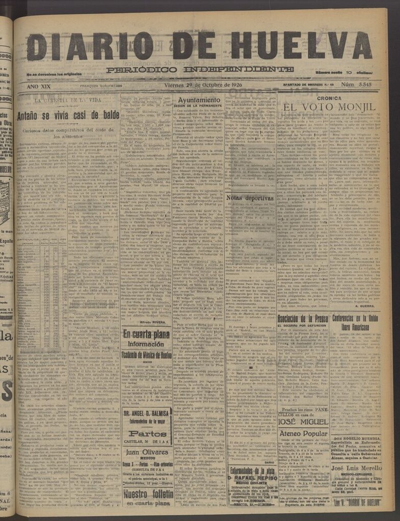 Miniatura de Diario de Huelva : periódico independiente del 29 de octubre de 1926