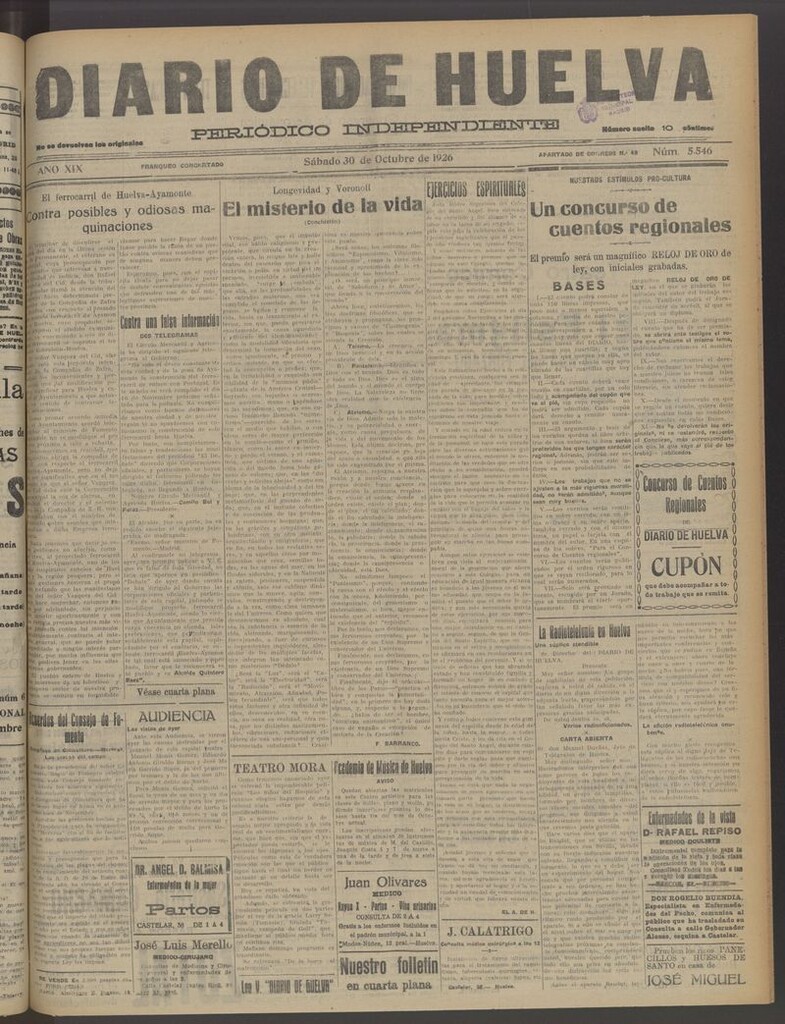 Miniatura de Diario de Huelva : periódico independiente del 30 de octubre de 1926