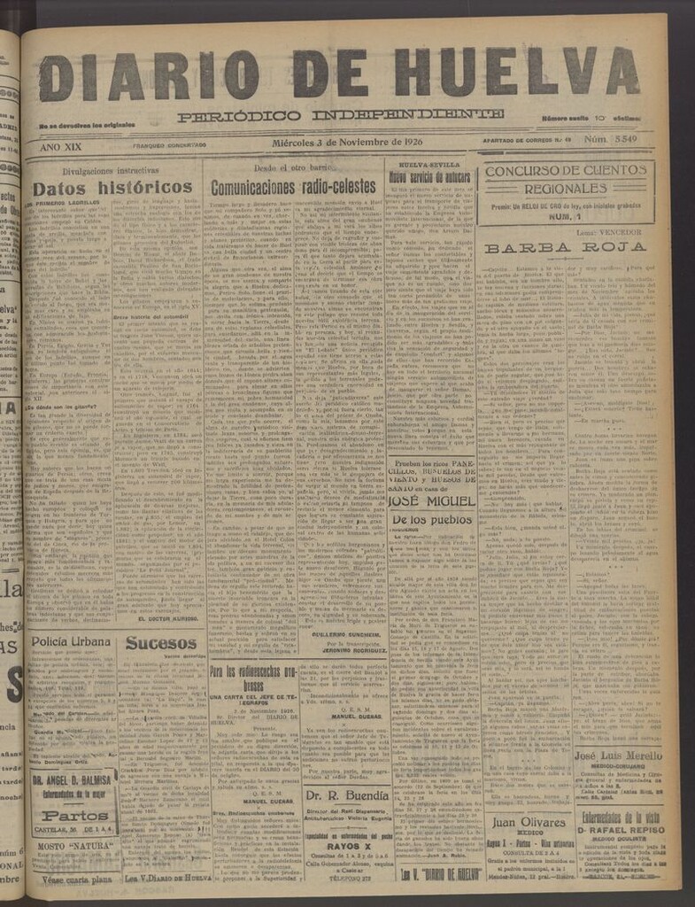 Miniatura de Diario de Huelva : periódico independiente del 3 de noviembre de 1926