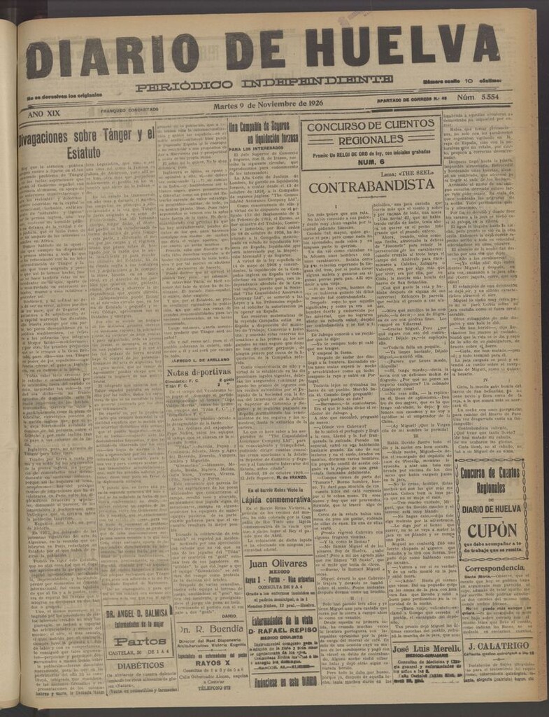 Miniatura de Diario de Huelva : periódico independiente del 9 de noviembre de 1926