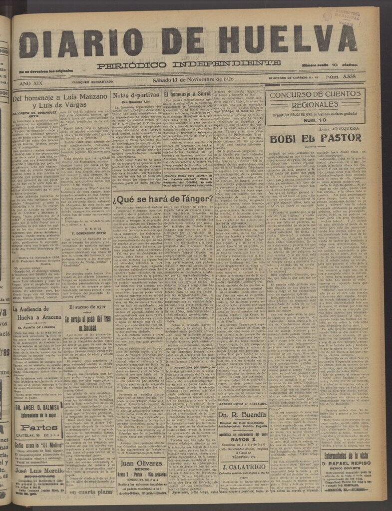 Miniatura de Diario de Huelva : periódico independiente del 13 de noviembre de 1926