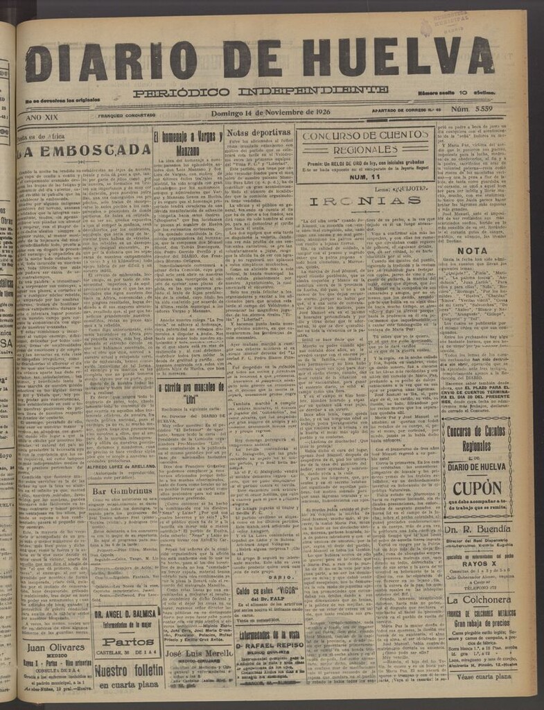 Miniatura de Diario de Huelva : periódico independiente del 14 de noviembre de 1926