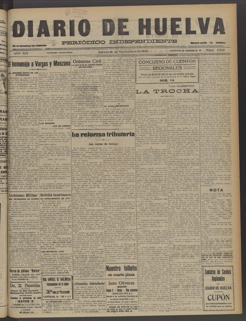Miniatura de Diario de Huelva : periódico independiente del 18 de noviembre de 1926