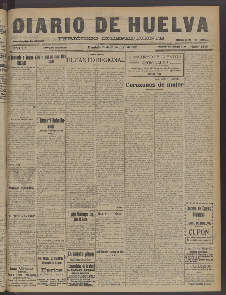 Miniatura de Diario de Huelva : periódico independiente del 21 de noviembre de 1926