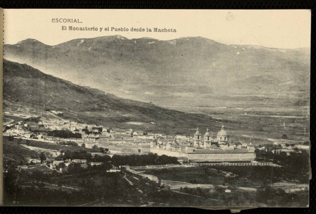 Miniatura de El Escorial. El monasterio y el pueblo desde la Machota
