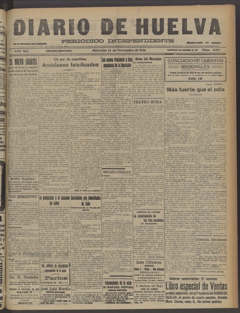 Miniatura de Diario de Huelva : periódico independiente del 24 de noviembre de 1926