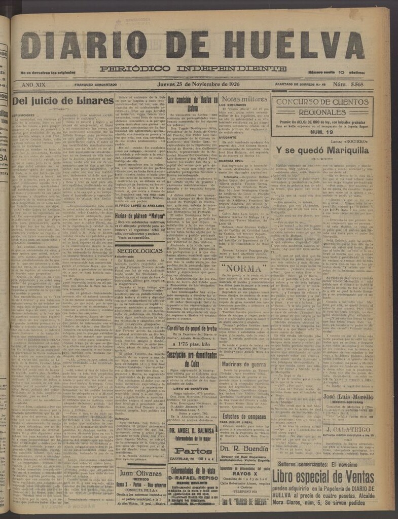 Miniatura de Diario de Huelva : periódico independiente del 25 de noviembre de 1926