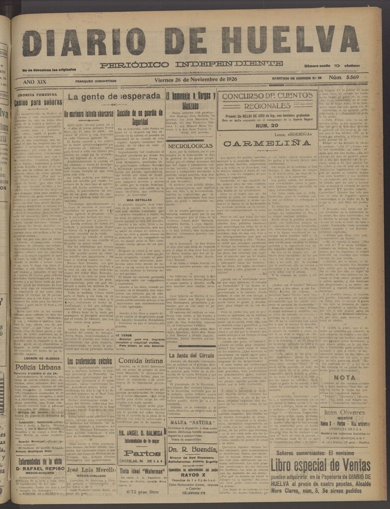Miniatura de Diario de Huelva : periódico independiente del 26 de noviembre de 1926