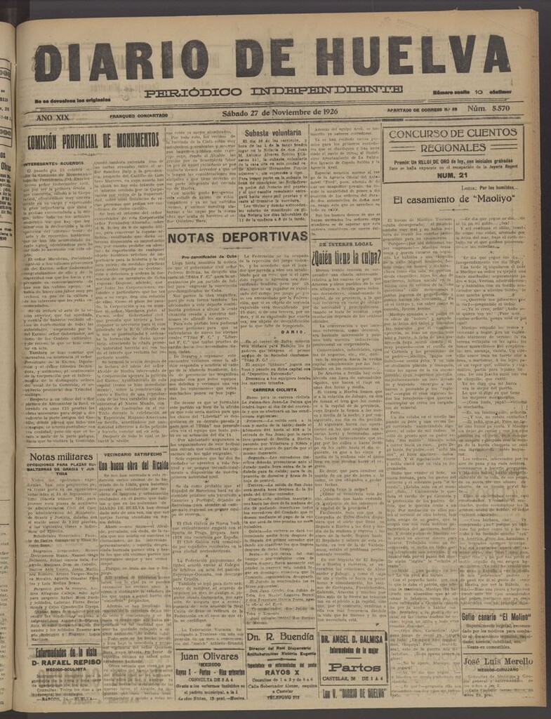 Miniatura de Diario de Huelva : periódico independiente del 27 de noviembre de 1926